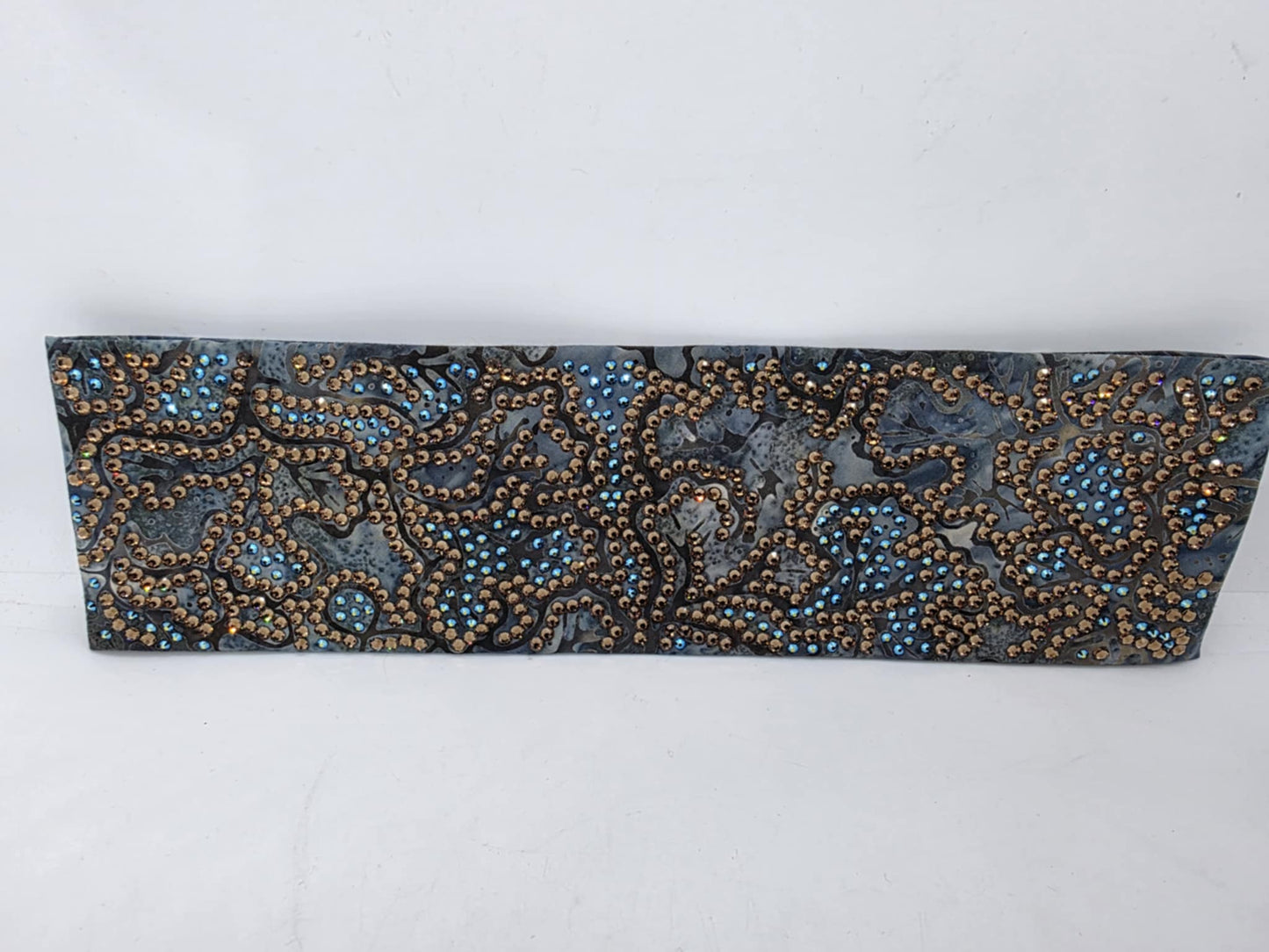 Super Duper LeeAnnette Blue Batik Bandana with Black Shimmer and Brown Austrian Crystals (Sku40058)