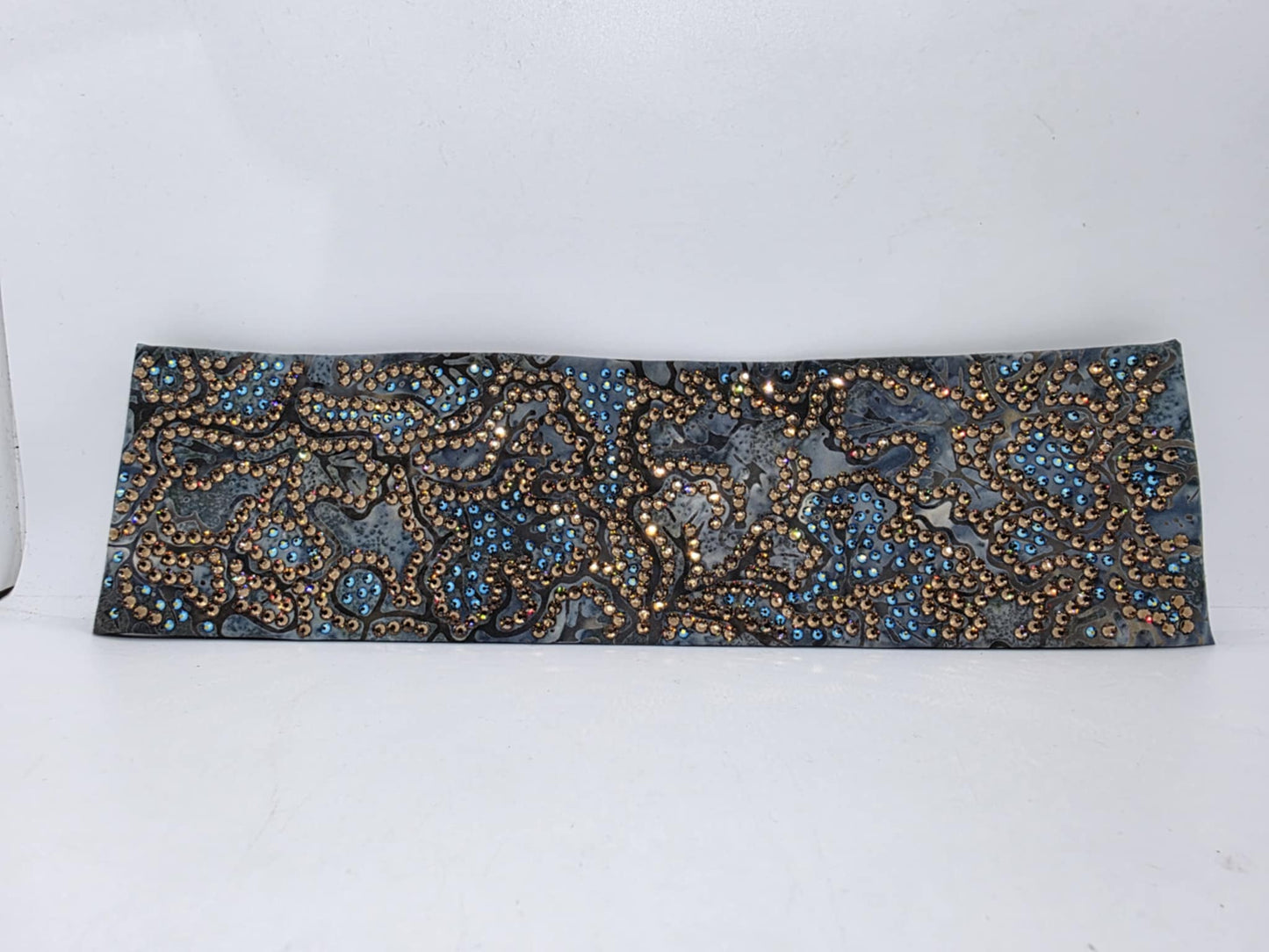 Super Duper LeeAnnette Blue Batik Bandana with Black Shimmer and Brown Austrian Crystals (Sku40058)