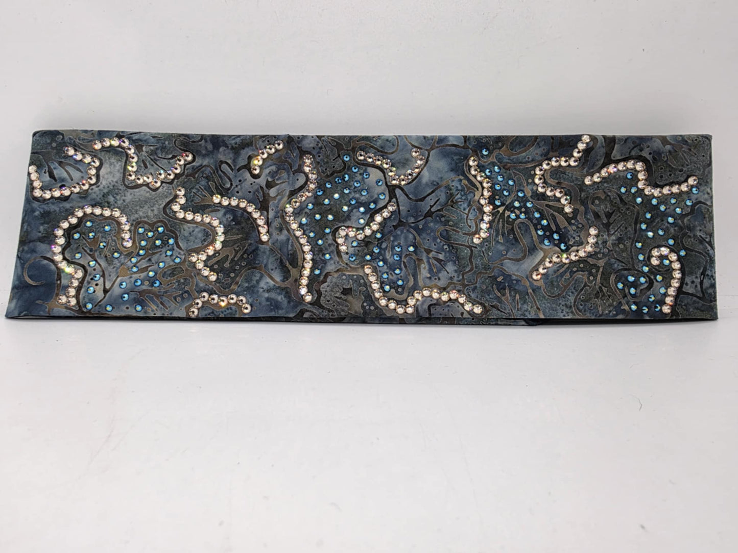 LeeAnnette Blue Batik Bandana with Black Shimmer and Honey Austrian Crystals (sku40059)