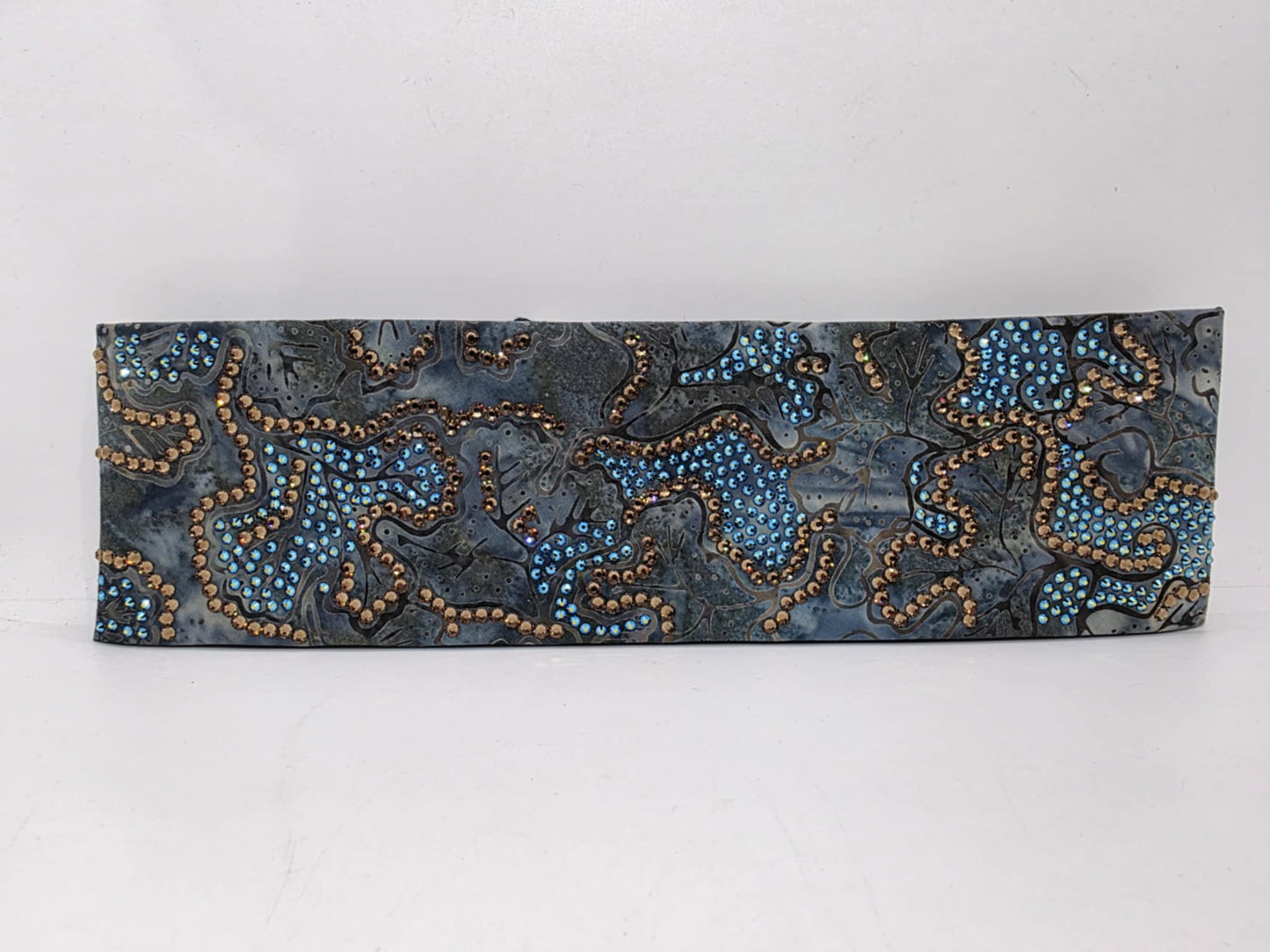 Super LeeAnnette Blue Batik Bandana with Black Shimmer and Brown Austrian Crystals (sku40060)