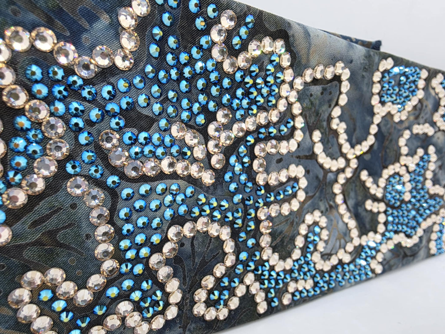 Super Duper LeeAnnette Blue Batik Bandana with Black Shimmer and Honey Austrian Crystals (Sku40061)