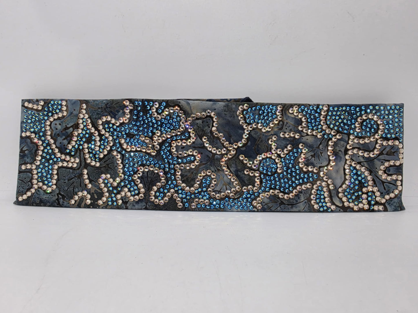Super Duper LeeAnnette Blue Batik Bandana with Black Shimmer and Honey Austrian Crystals (Sku40061)