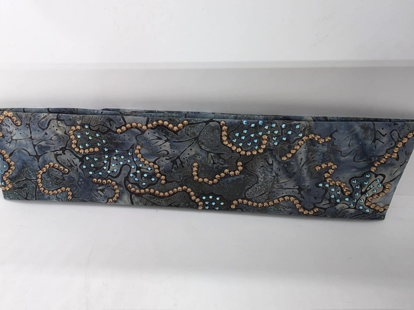 LeeAnnette Blue Batik Bandana with Black Shimmer and Brown Austrian Crystals (sku40063)