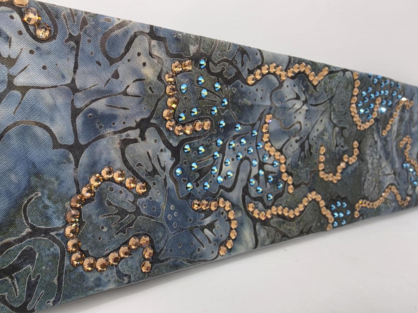 LeeAnnette Blue Batik Bandana with Black Shimmer and Brown Austrian Crystals (sku40063)