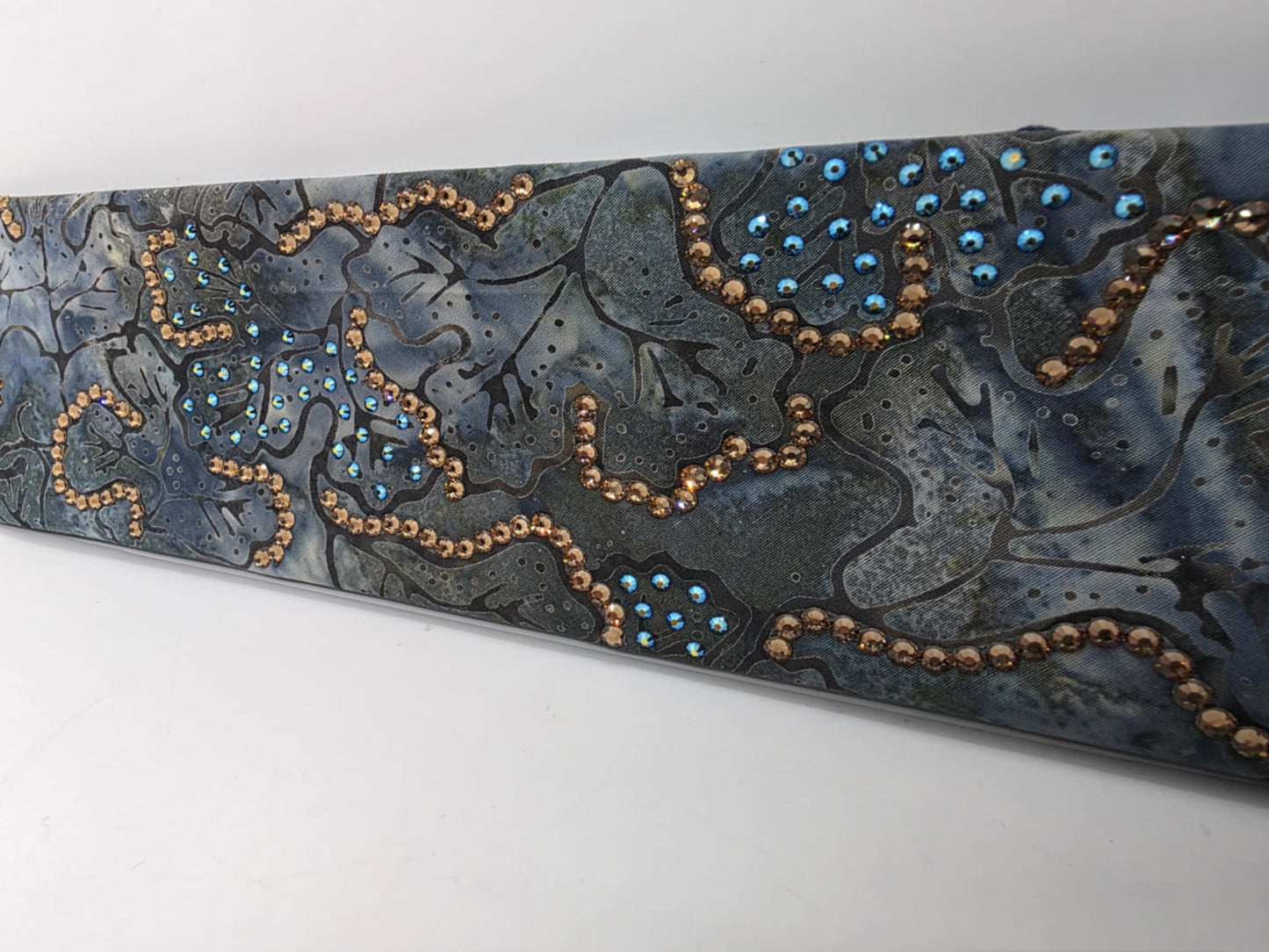 LeeAnnette Blue Batik Bandana with Black Shimmer and Brown Austrian Crystals (sku40063)