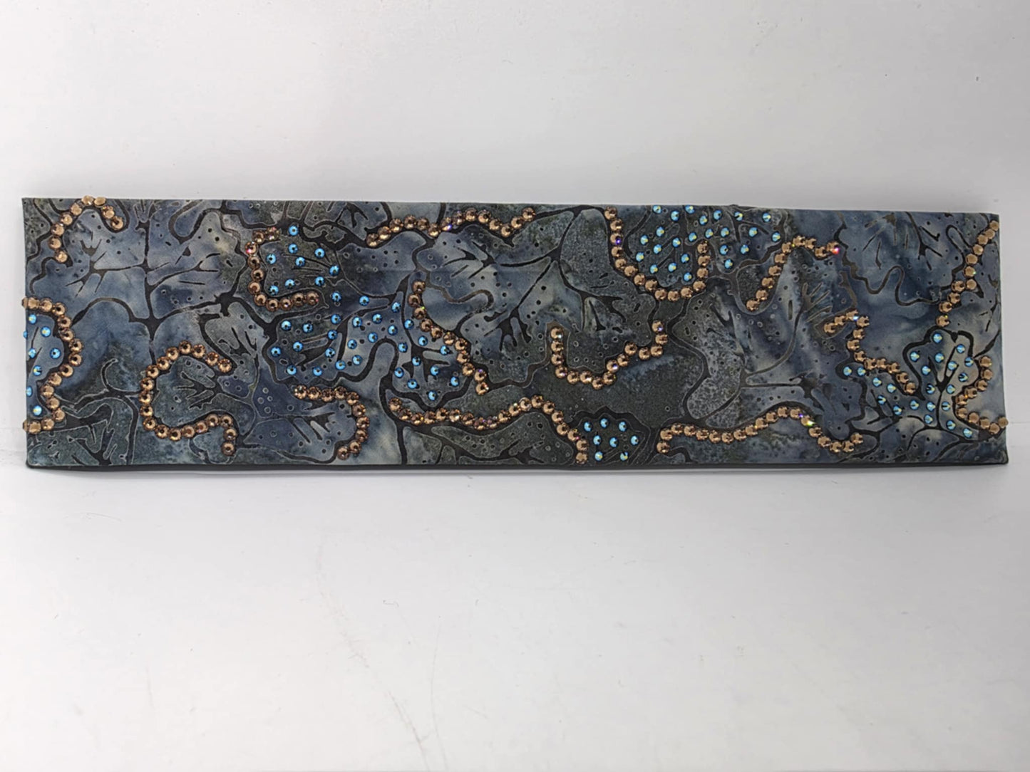 LeeAnnette Blue Batik Bandana with Black Shimmer and Brown Austrian Crystals (sku40063)