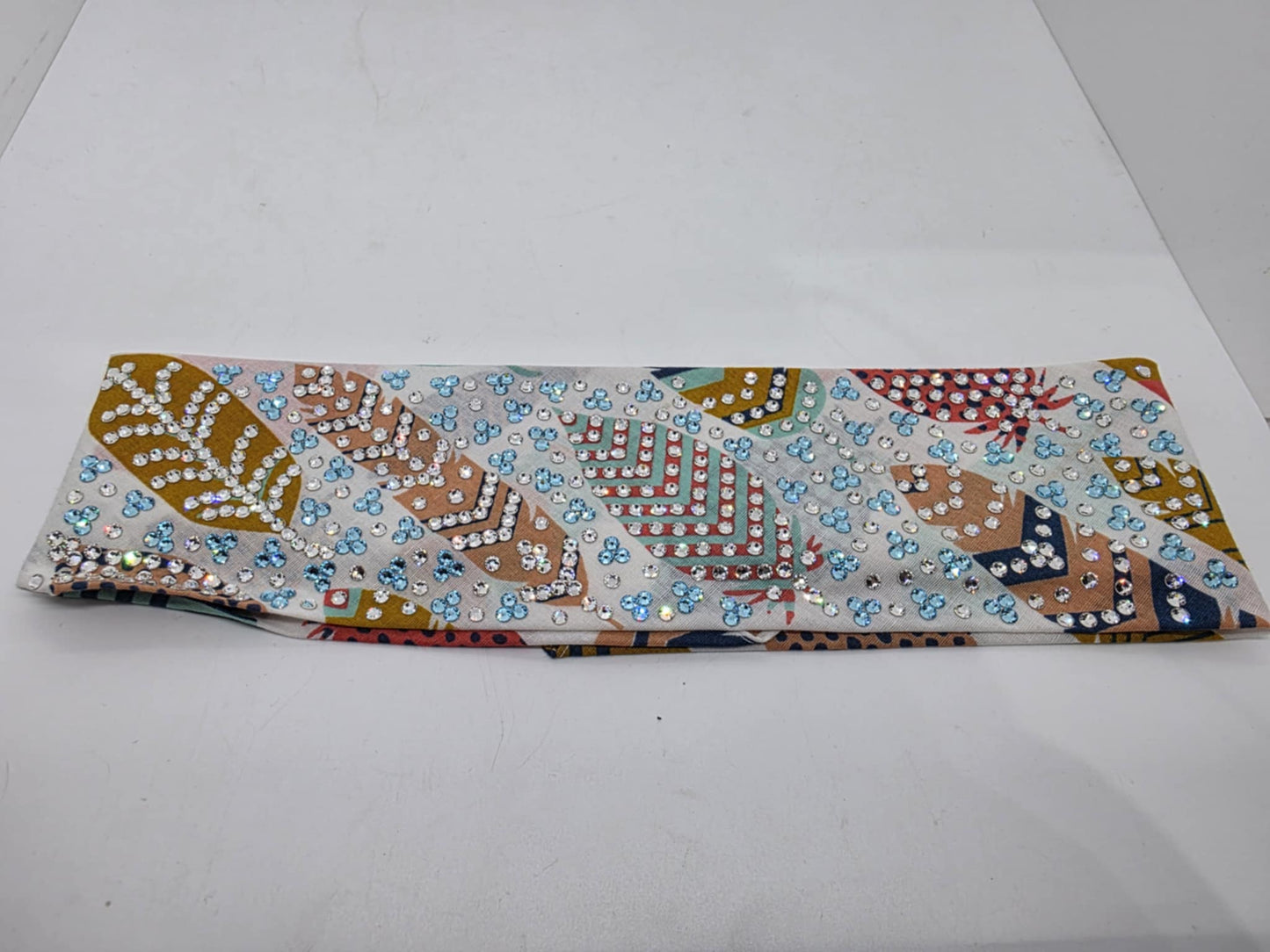 Super LeeAnnette Feathers Bandana with Turquoise and Diamond Clear Austrian Crystals (Sku4041)
