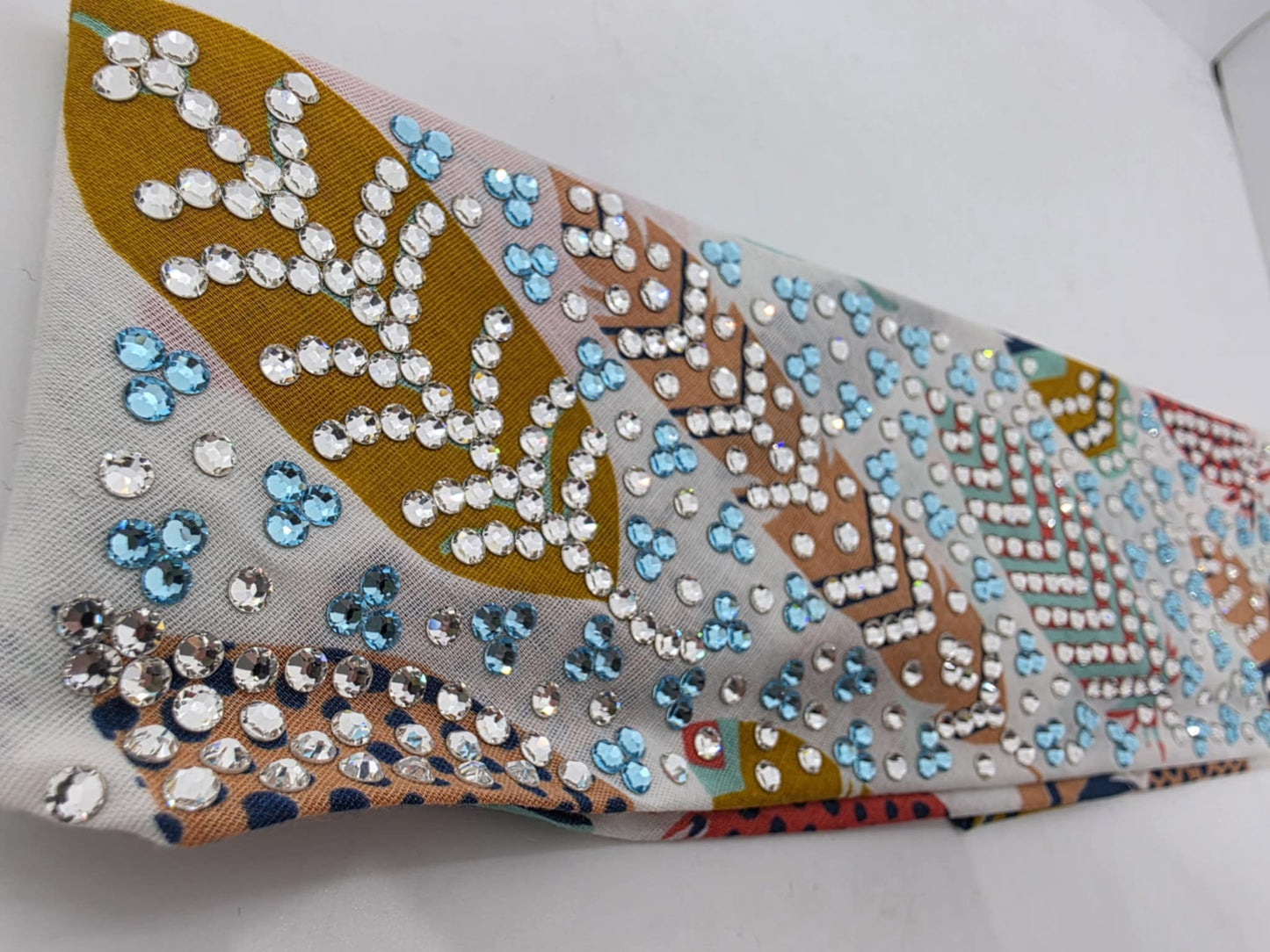 Super LeeAnnette Feathers Bandana with Turquoise and Diamond Clear Austrian Crystals (Sku4041)
