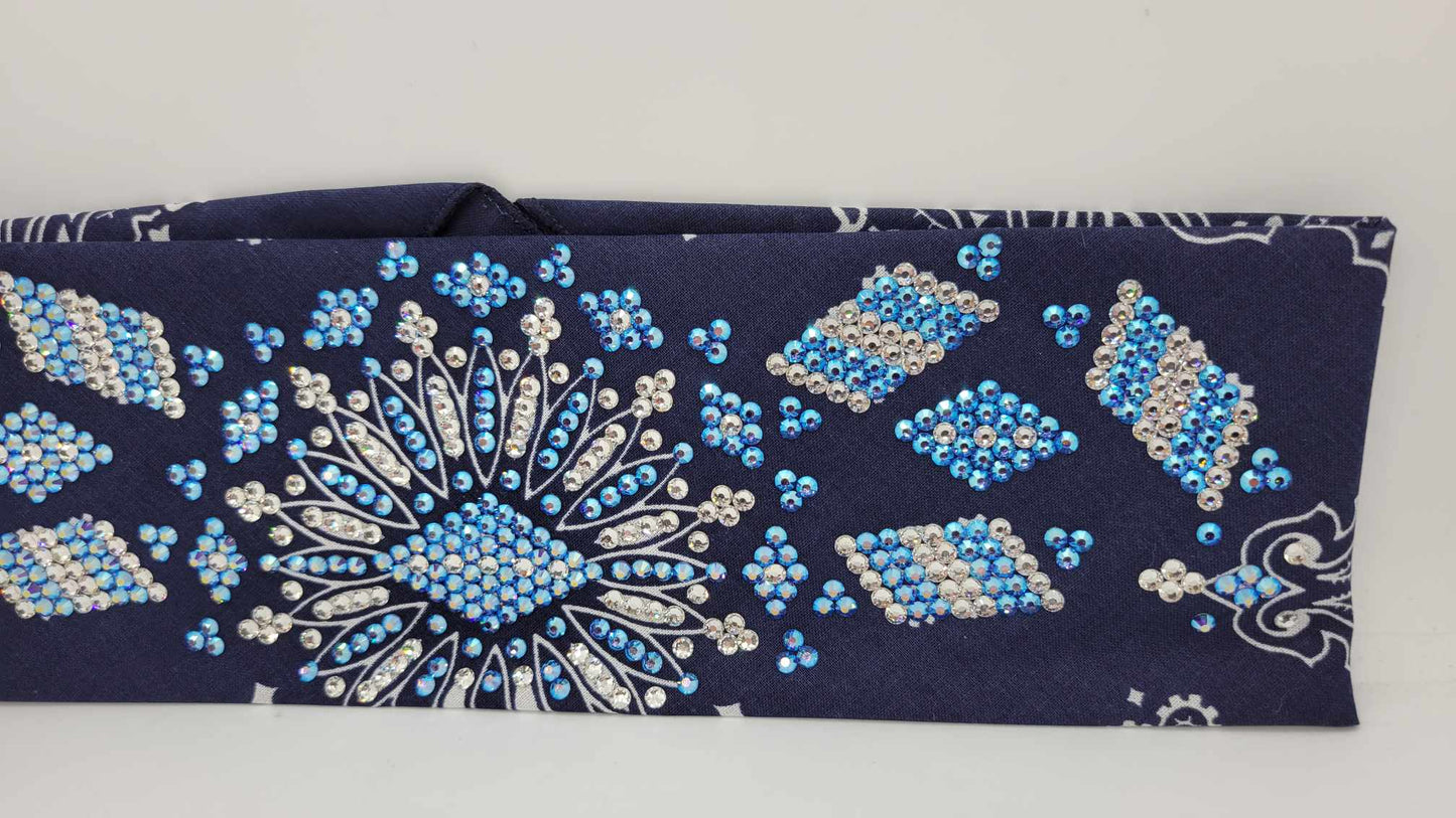 Super LeeAnnette Navy Blue Paisley with Blue Shimmer and Diamond Clear Austrian Crystals (Sku4046)