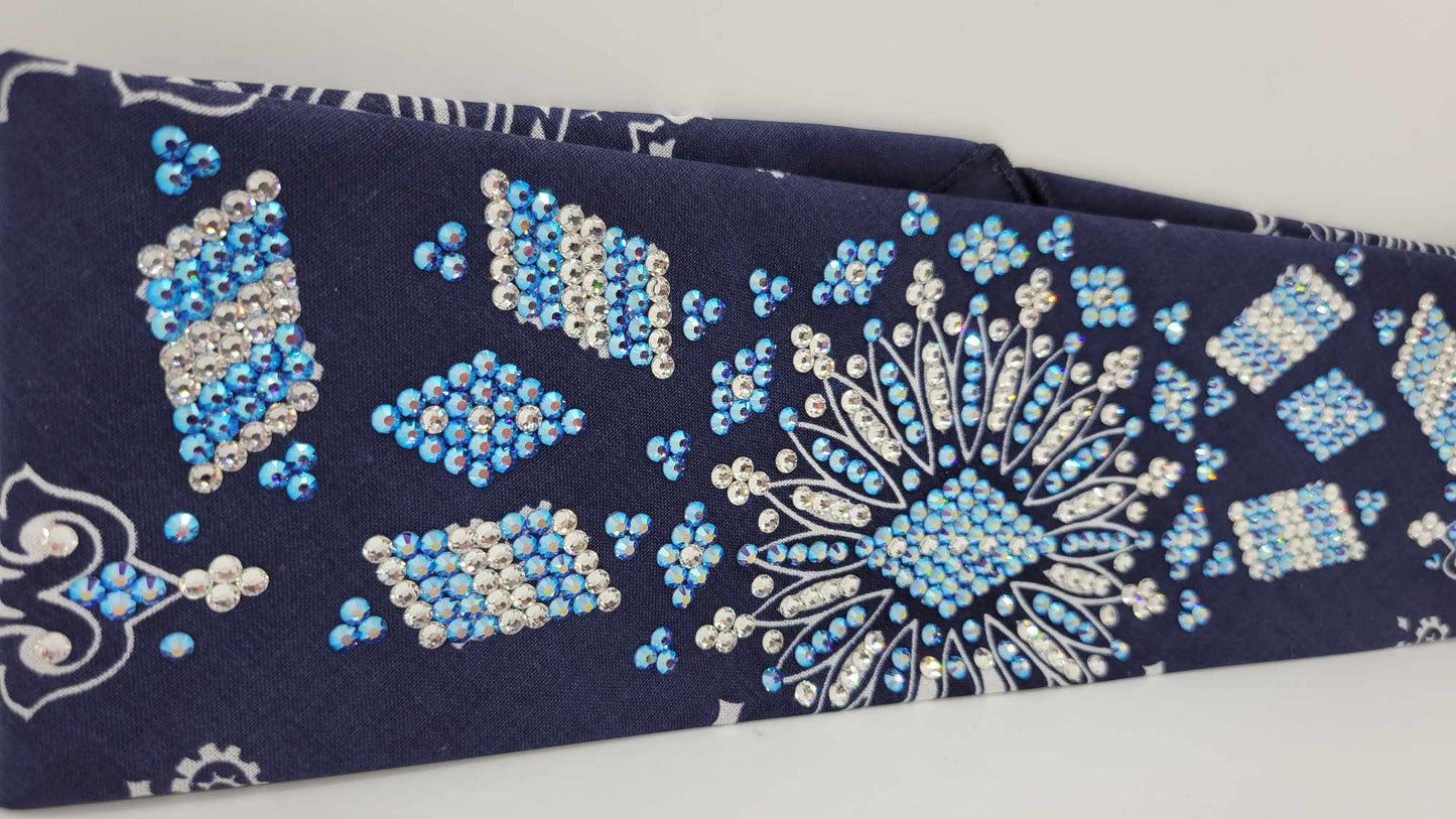 Super LeeAnnette Navy Blue Paisley with Blue Shimmer and Diamond Clear Austrian Crystals (Sku4046)