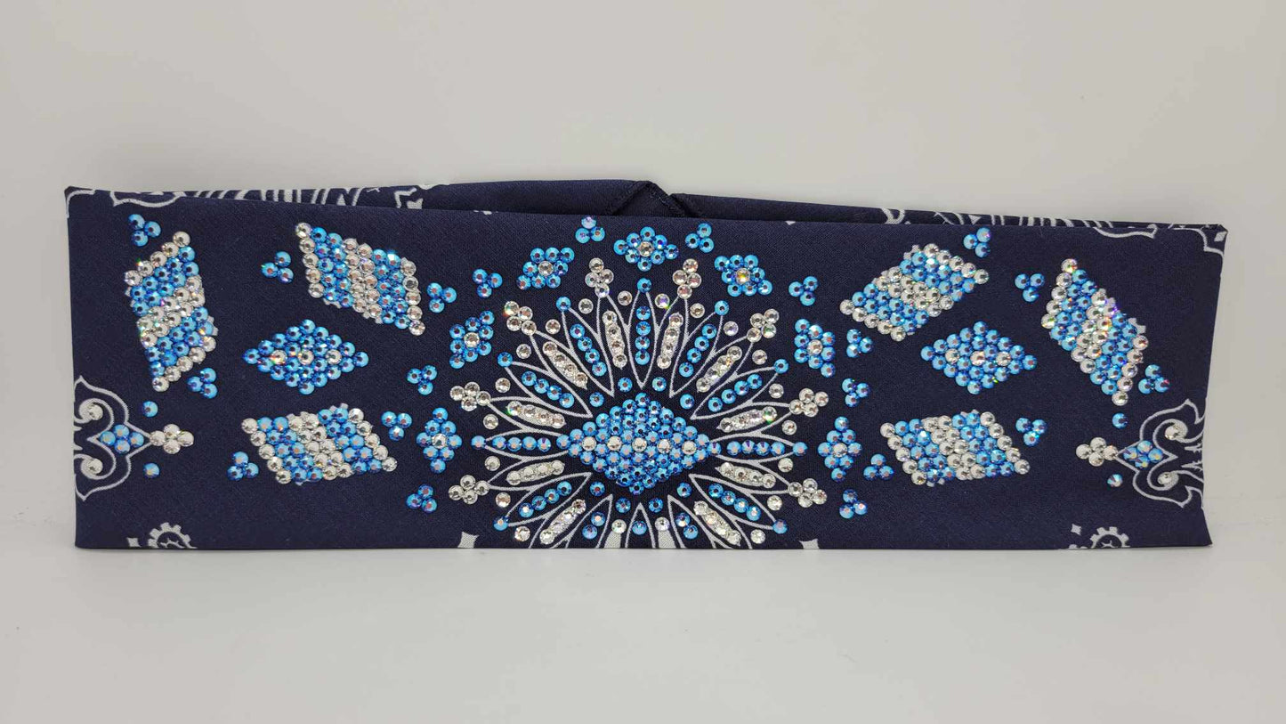 Super LeeAnnette Navy Blue Paisley with Blue Shimmer and Diamond Clear Austrian Crystals (Sku4046)