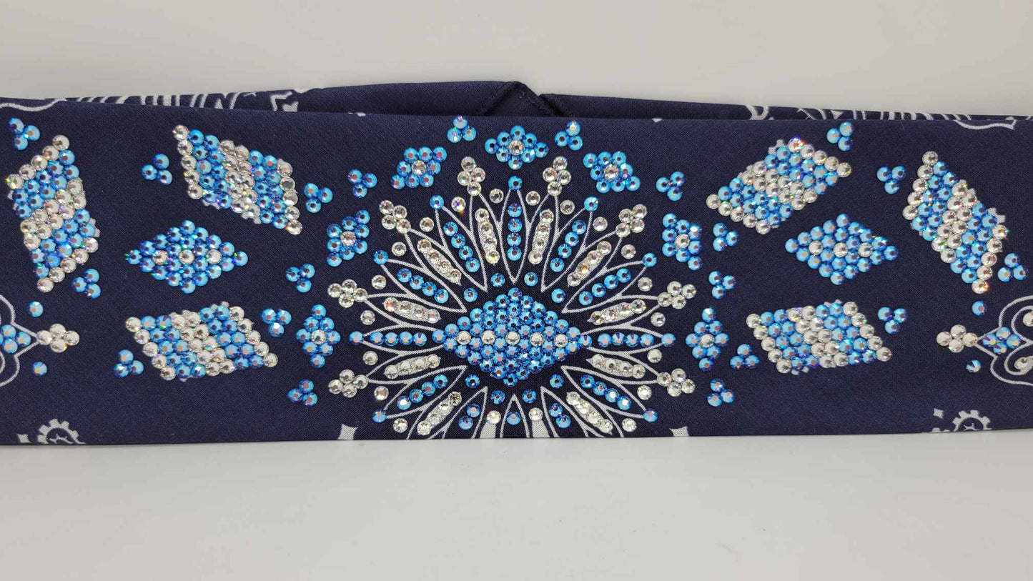 Super LeeAnnette Navy Blue Paisley with Blue Shimmer and Diamond Clear Austrian Crystals (Sku4046)