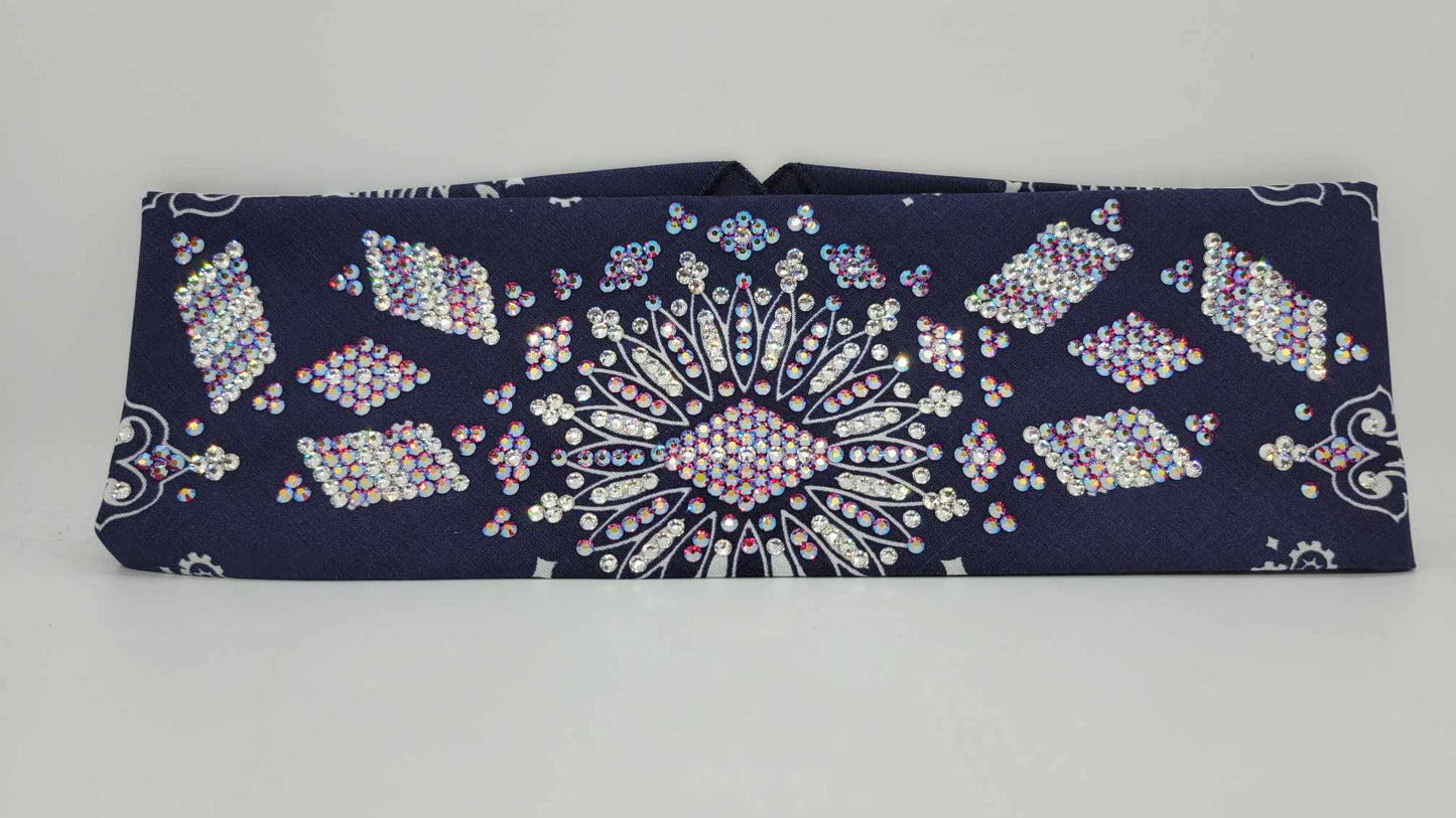 Super LeeAnnette Navy Blue Paisley Bandana with Siam Shimmer and Diamond Clear Austrian Crystals (Sku4047)