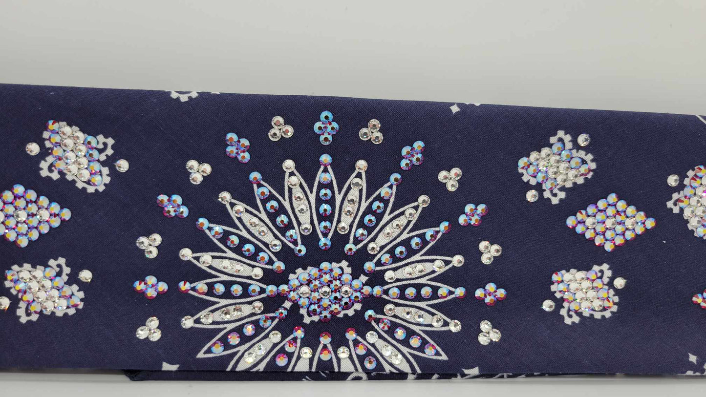 LeeAnnette Navy Blue Paisley Bandana with Red Shimmer and Diamond Clear Austrian Crystals (Sku4049)