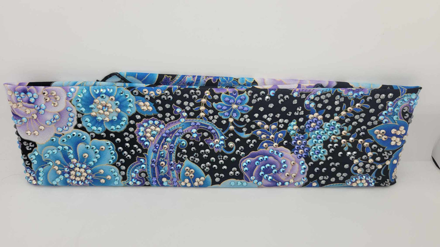 Super LeeAnnette Purple and Blue Flowers with Black, Blue Shimmer, Aqua and Gold Austrian Crystals (Sku4052)