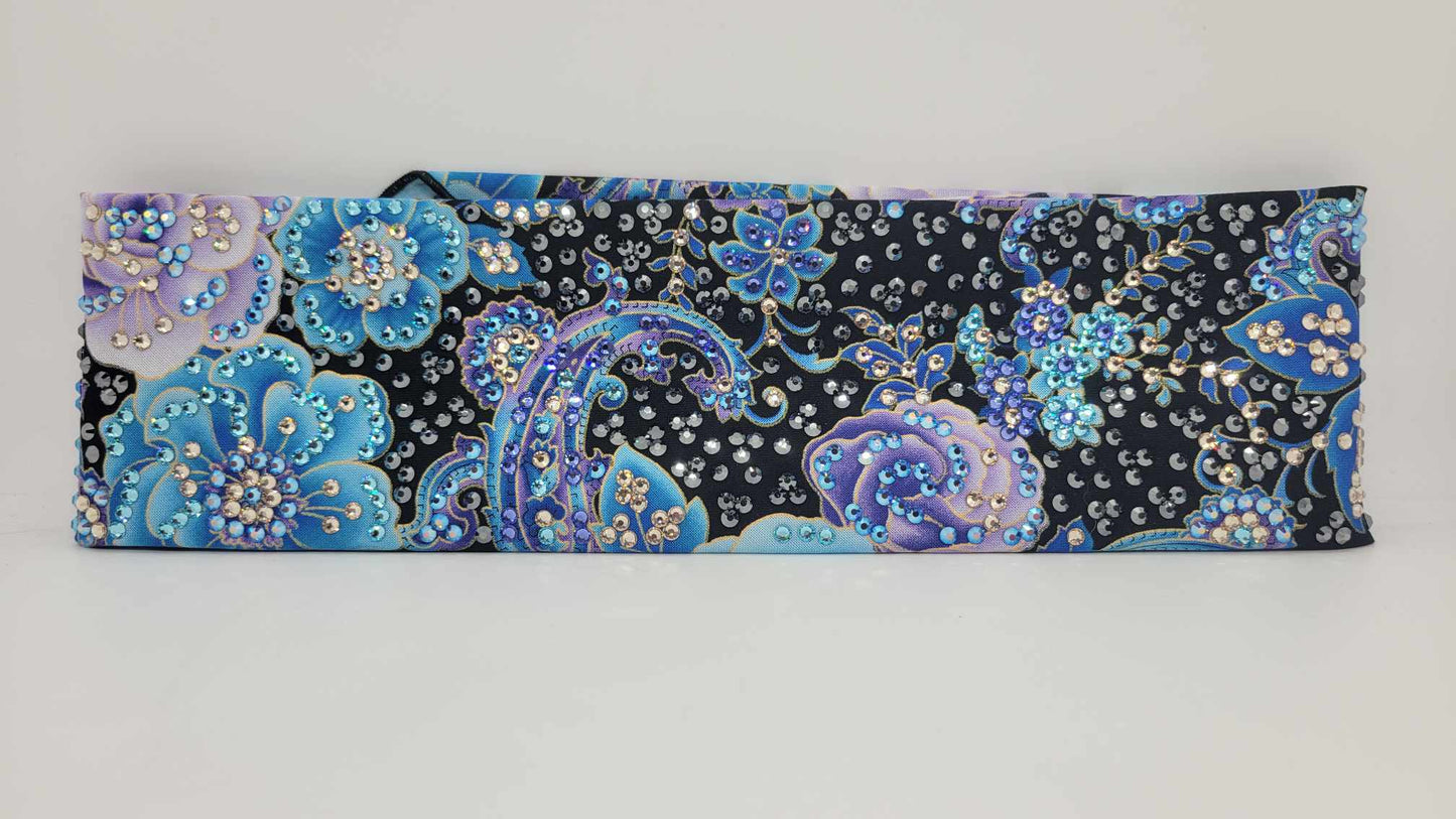 Super LeeAnnette Purple and Blue Flowers with Black, Blue Shimmer, Aqua and Gold Austrian Crystals (Sku4052)