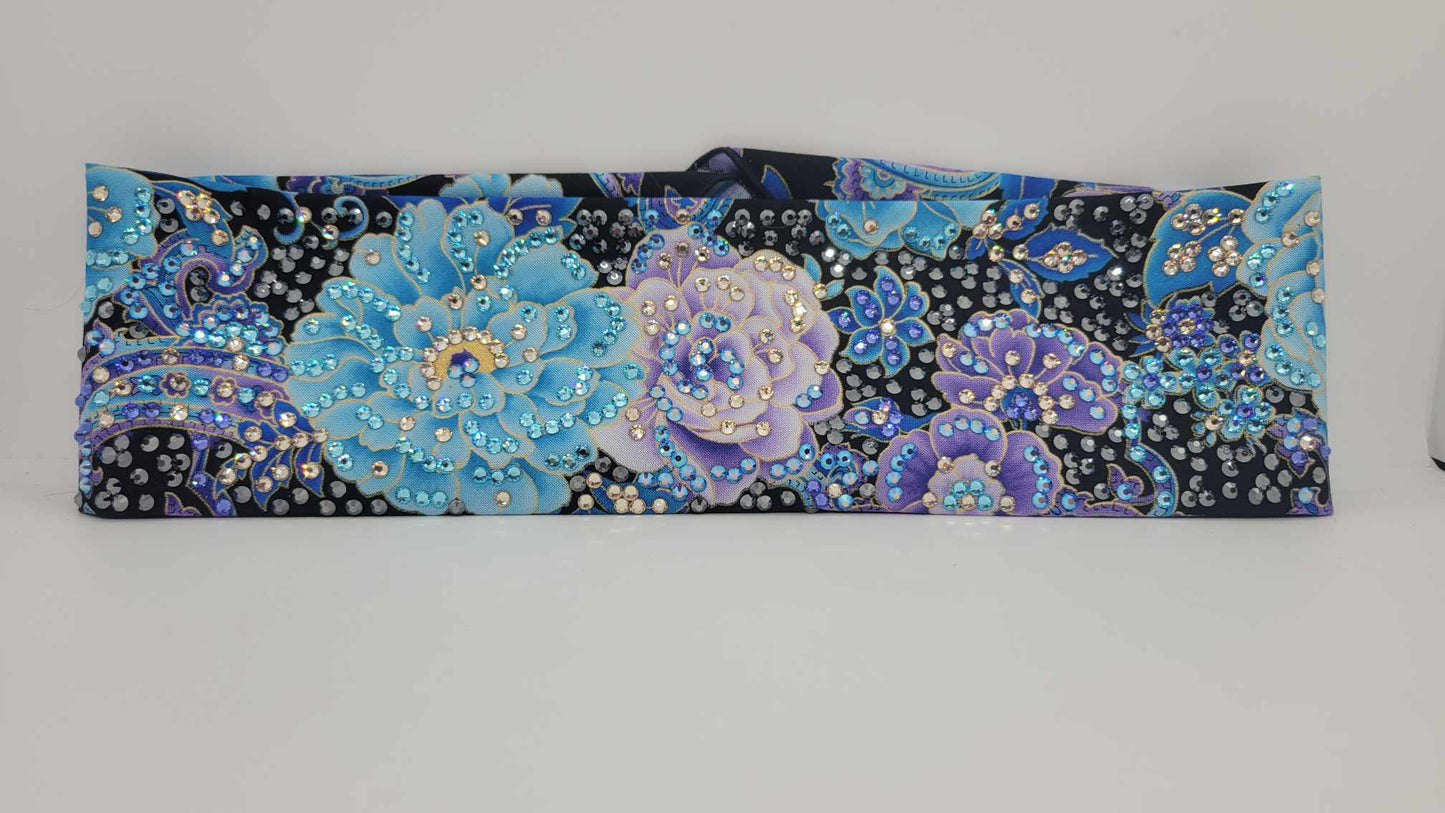 Super LeeAnnette Purple and Blue Flowers with Black, Blue Shimmer, Aqua and Gold Austrian Crystals (Sku4052)