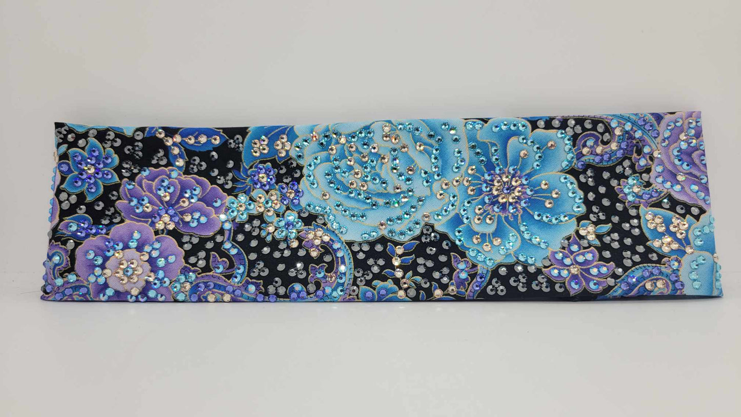 Super LeeAnnette Purple and Blue Flowers with Black, Blue Shimmer, Aqua and Gold Austrian Crystals (Sku4052)