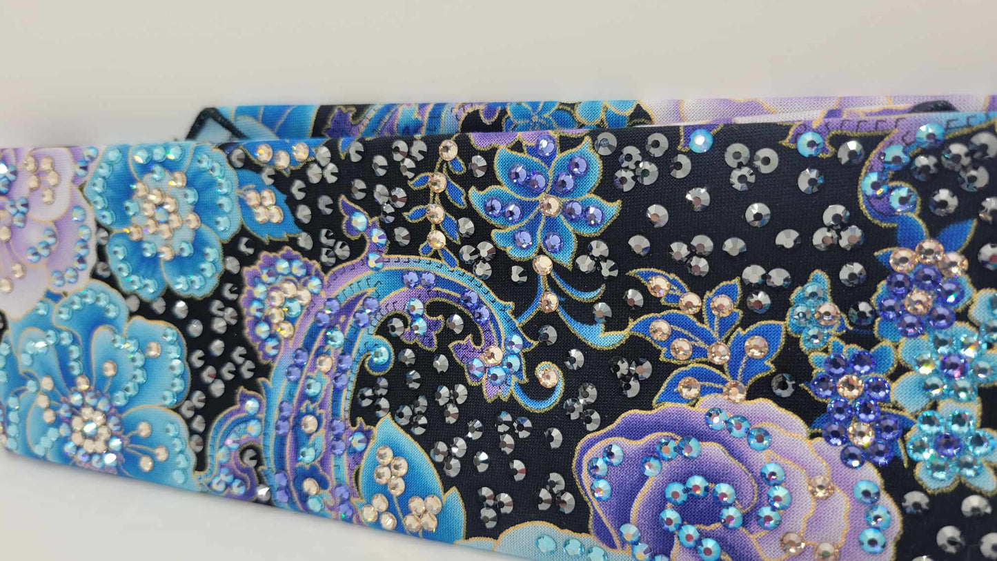 Super LeeAnnette Purple and Blue Flowers with Black, Blue Shimmer, Aqua and Gold Austrian Crystals (Sku4052)