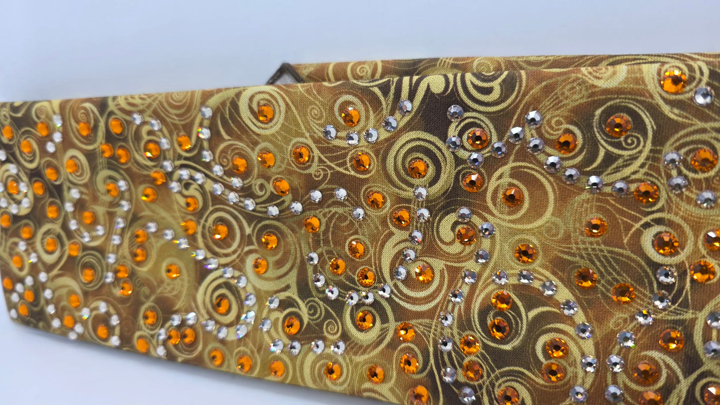 LeeAnnette Yellow Scrolls Bandana with Honey and Orange Austrian Crystals (L40222)