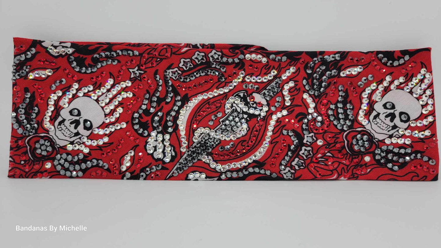 Super LeeAnnette Skull and Dagger with Black, Red and Diamond Clear Austrian Crystals (sku4108)