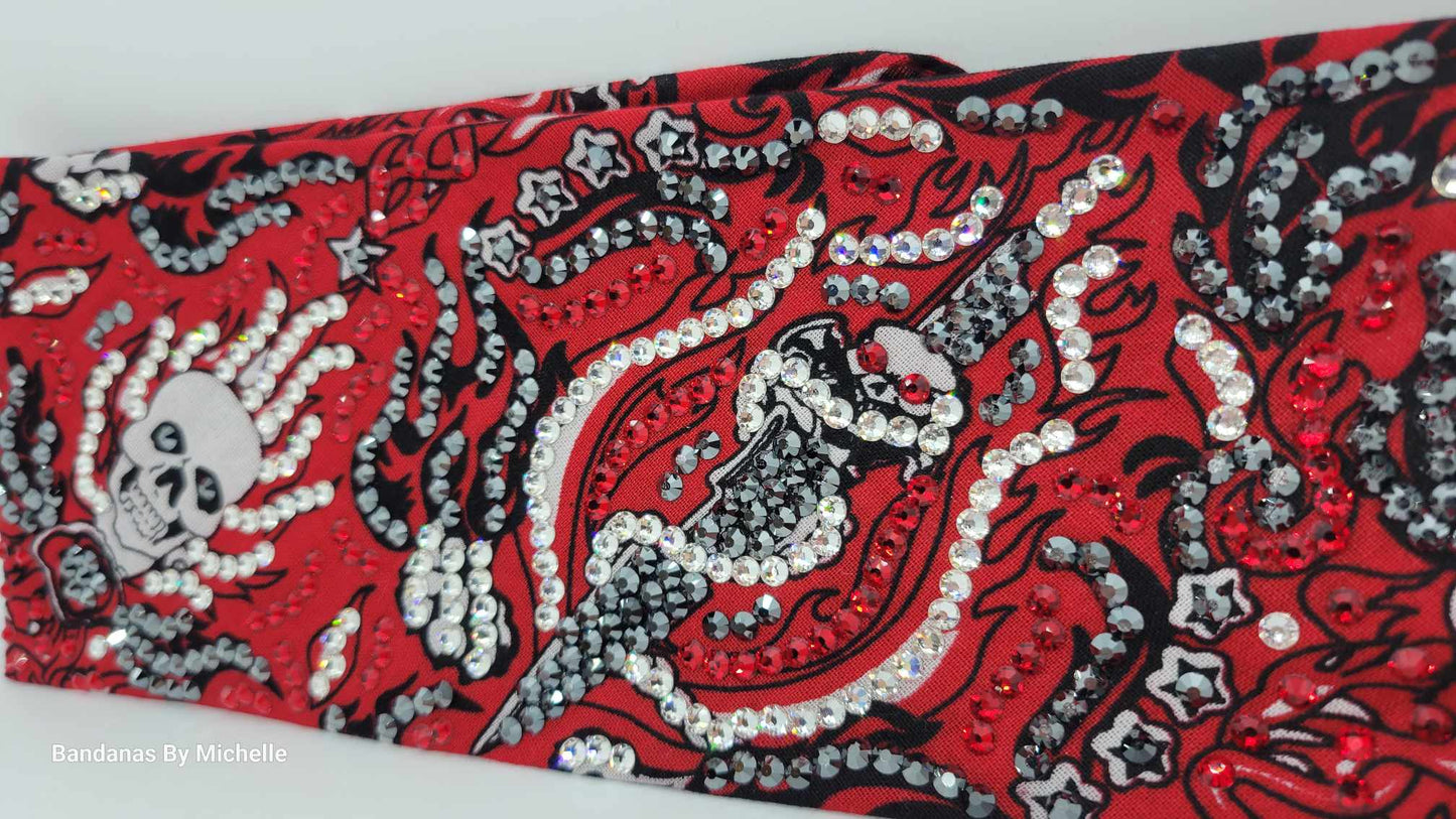 Super LeeAnnette Skull and Dagger with Black, Red and Diamond Clear Austrian Crystals (sku4108)
