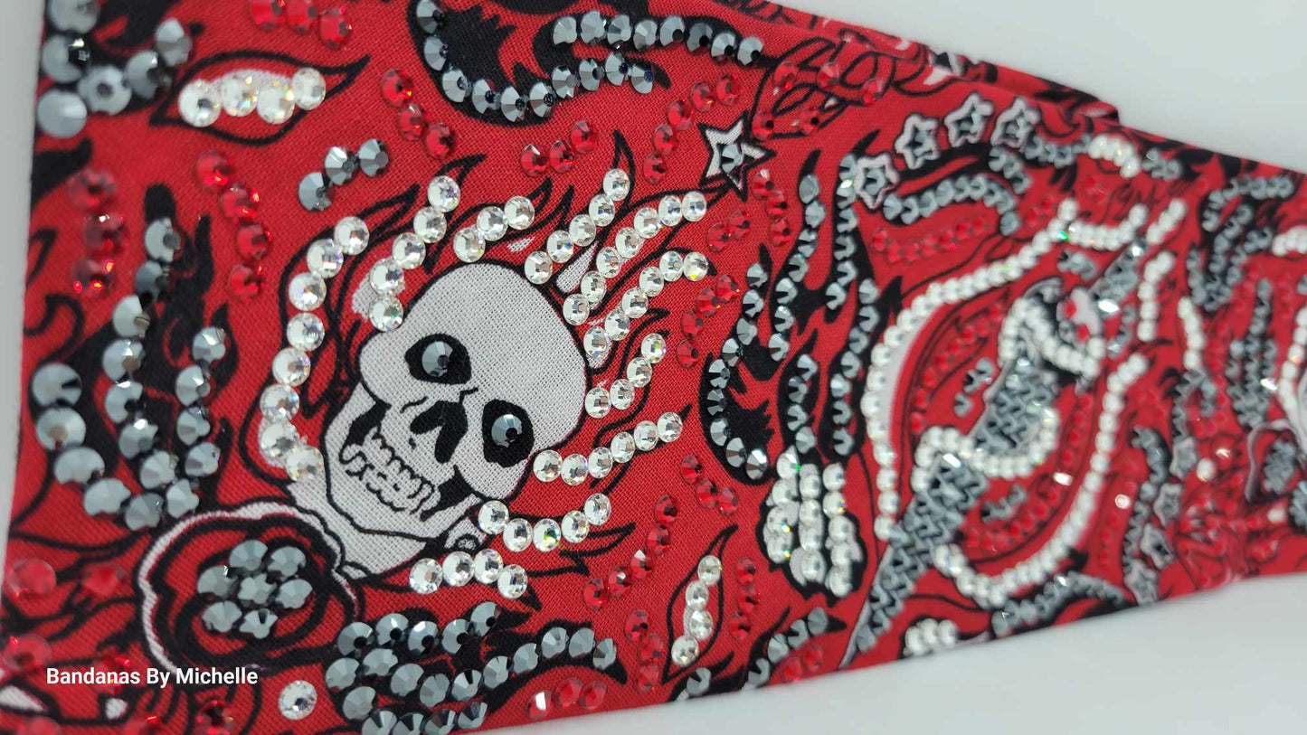 Super LeeAnnette Skull and Dagger with Black, Red and Diamond Clear Austrian Crystals (sku4108)