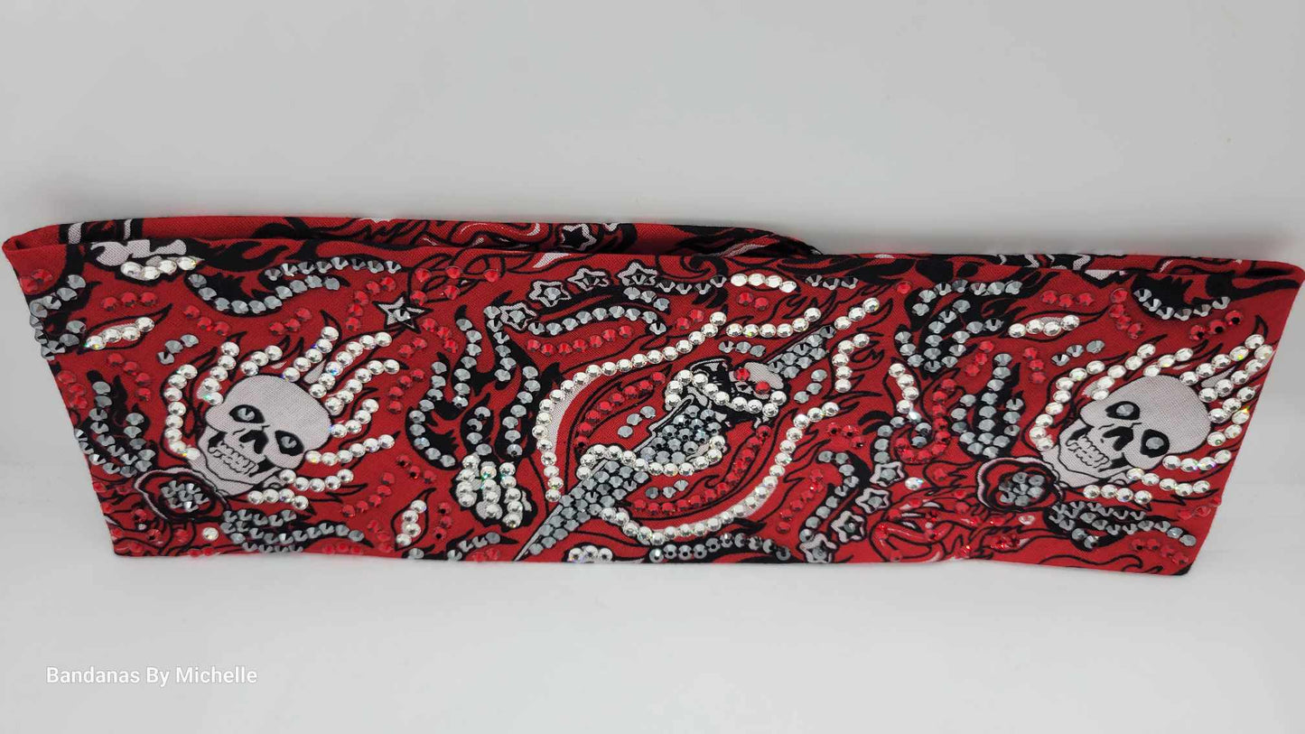 Super LeeAnnette Skull and Dagger with Black, Red and Diamond Clear Austrian Crystals (sku4108)