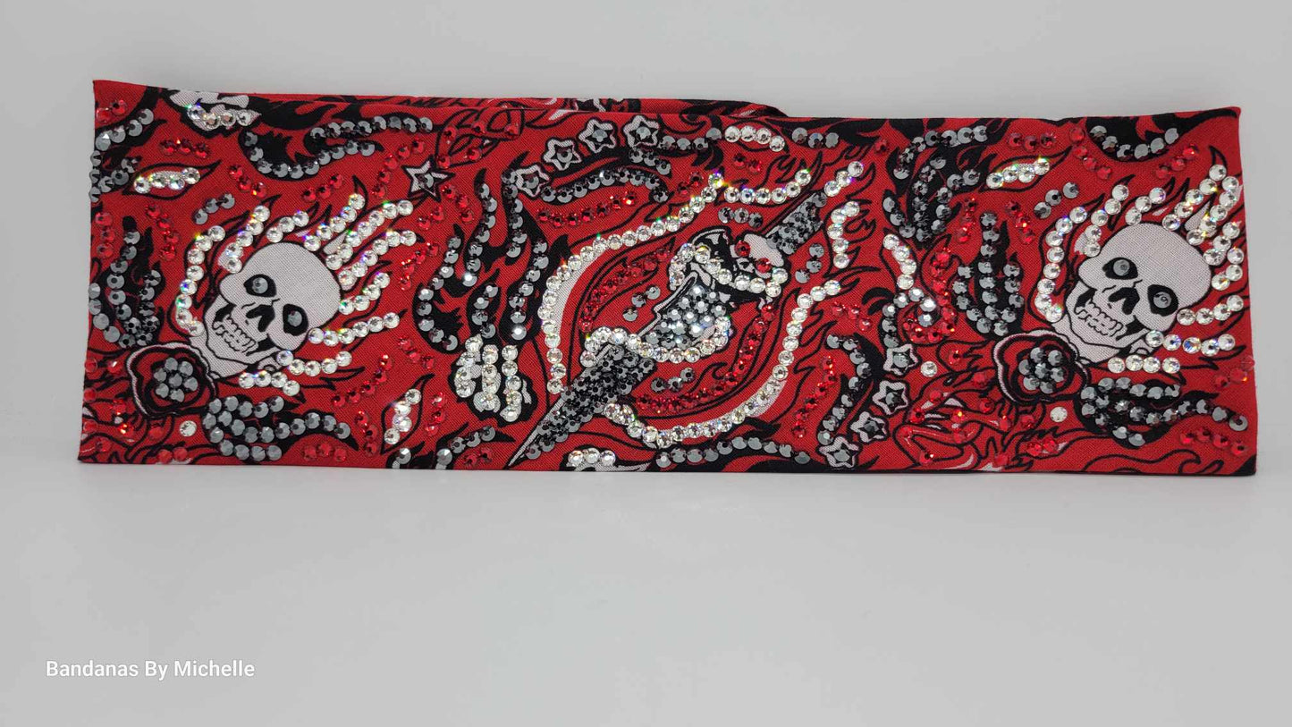 Super LeeAnnette Skull and Dagger with Black, Red and Diamond Clear Austrian Crystals (sku4108)