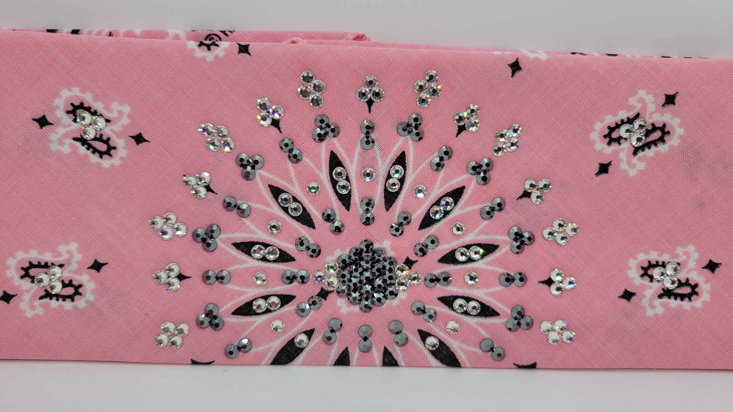 EXTRA BLING - Light Pink Paisley with Black and Diamond Clear Austrian Crystals (Sku4121)