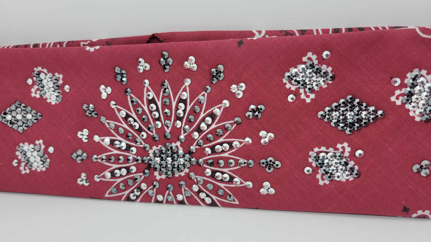 LeeAnnette Maroon Paisley with Black and Chrome Austrian Crystals (Sku4123)