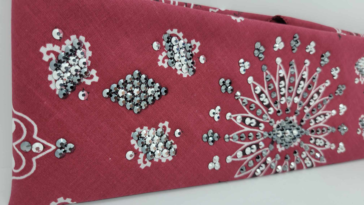 LeeAnnette Maroon Paisley with Black and Chrome Austrian Crystals (Sku4123)