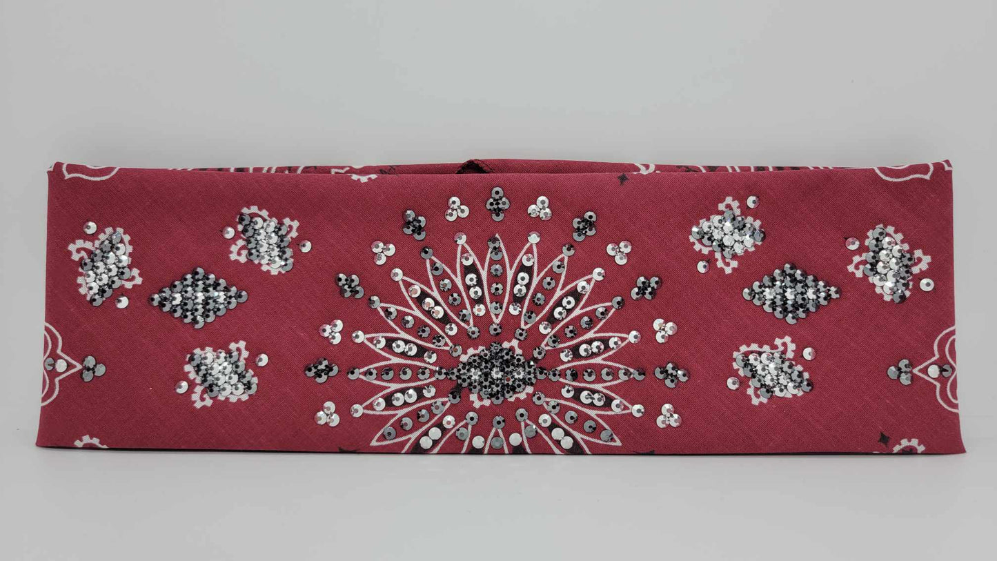LeeAnnette Maroon Paisley with Black and Chrome Austrian Crystals (Sku4123)