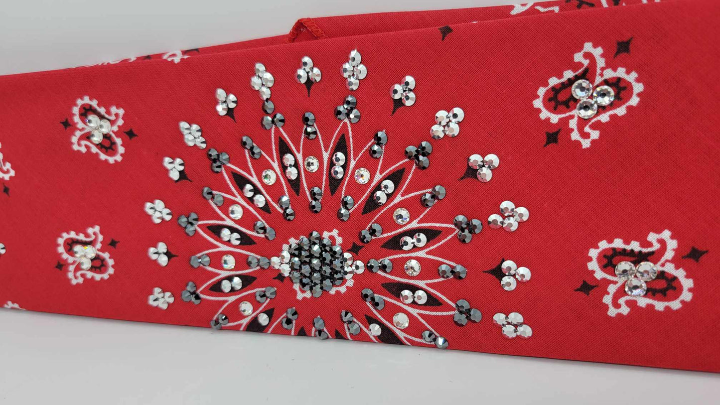EXTRA BLING - Red Paisley with Black, Chrome and Diamond Clear Austrian Crystals (Sku4124)