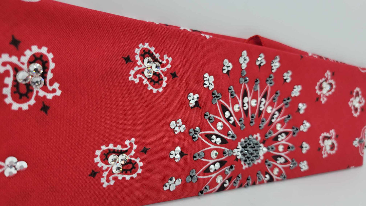 EXTRA BLING - Red Paisley with Black, Chrome and Diamond Clear Austrian Crystals (Sku4124)