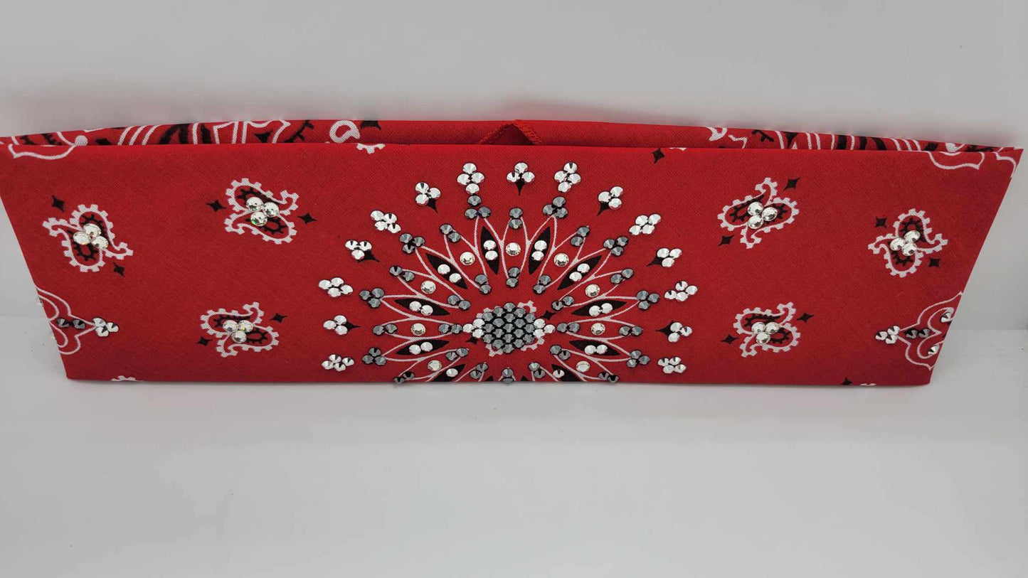 EXTRA BLING - Red Paisley with Black, Chrome and Diamond Clear Austrian Crystals (Sku4124)