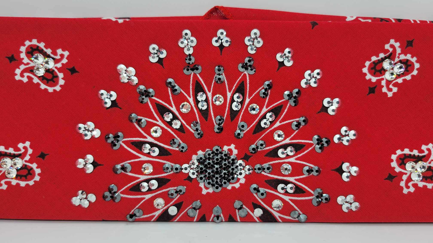 EXTRA BLING - Red Paisley with Black, Chrome and Diamond Clear Austrian Crystals (Sku4124)