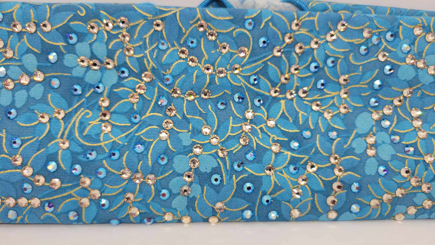 LeeAnnette Blue and Gold Leaves Bandana with Blue Shimmer and Honey Austrian Crystals (Sku4126)