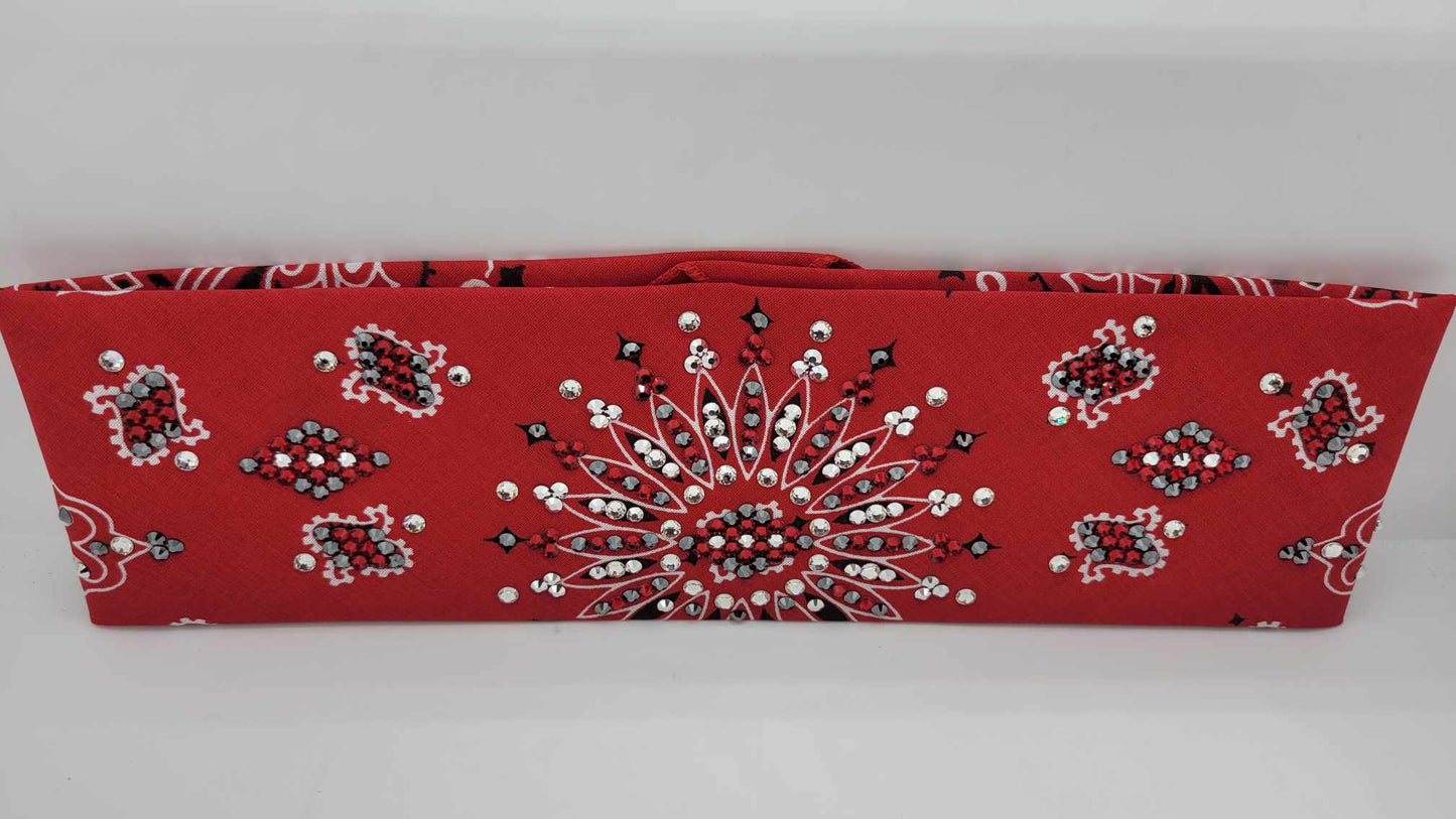 LeeAnnette Red Paisley Bandana with Red, Black, Chrome and Diamond Clear Austrian Crystals (Sku4127)