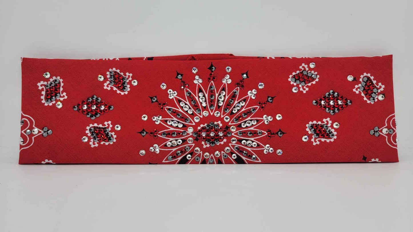 LeeAnnette Red Paisley Bandana with Red, Black, Chrome and Diamond Clear Austrian Crystals (Sku4127)