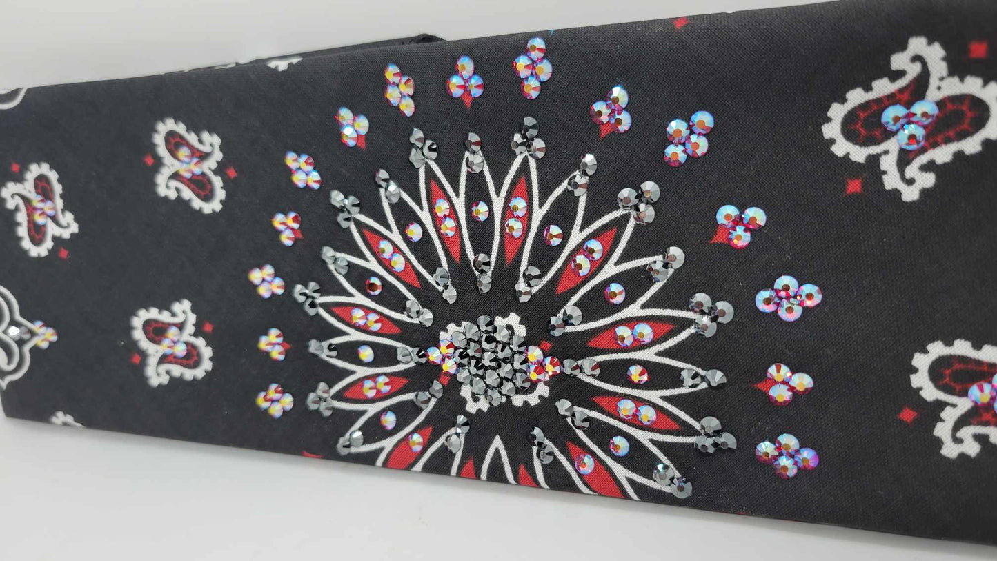 EXTRA BLING - Black and Red Paisley with Black and Red Shimmer Austrian Crystals (Sku4132)