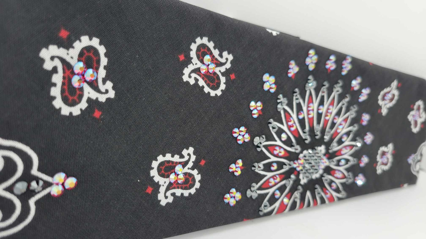 EXTRA BLING - Black and Red Paisley with Black and Red Shimmer Austrian Crystals (Sku4132)
