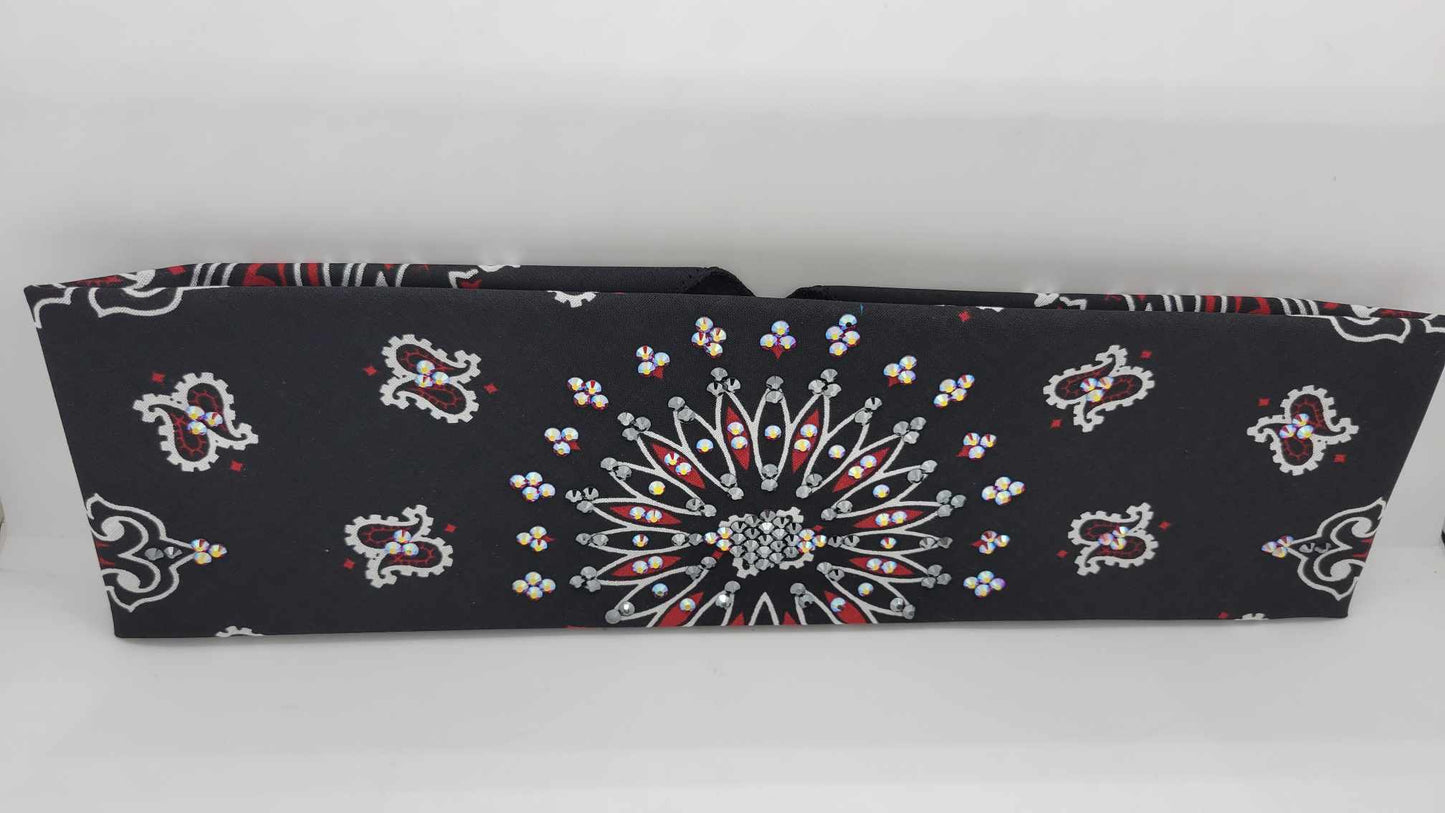 EXTRA BLING - Black and Red Paisley with Black and Red Shimmer Austrian Crystals (Sku4132)