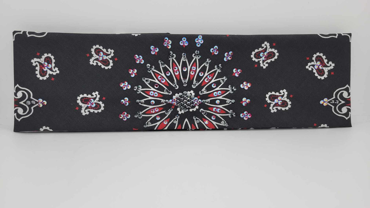 EXTRA BLING - Black and Red Paisley with Black and Red Shimmer Austrian Crystals (Sku4132)