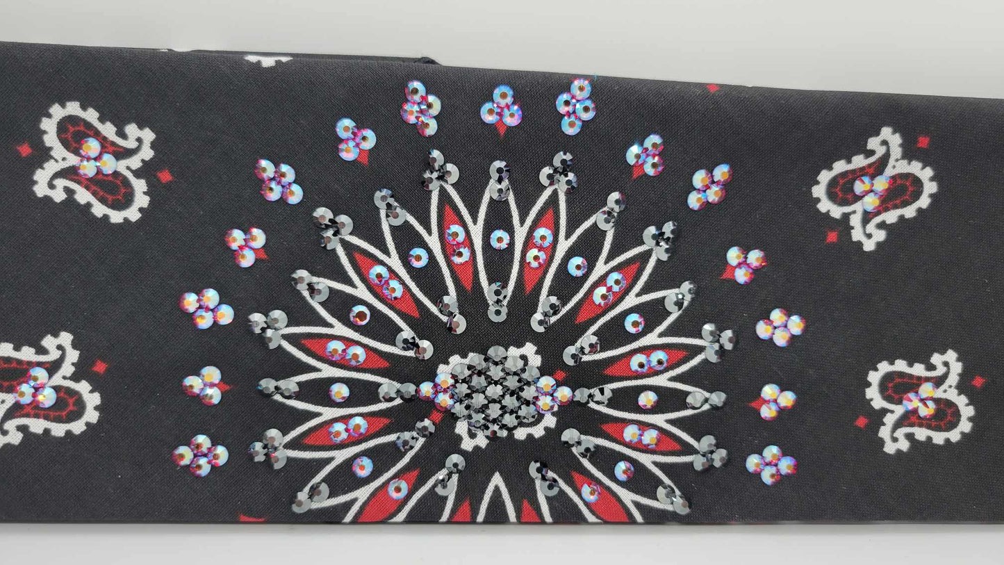 EXTRA BLING - Black and Red Paisley with Black and Red Shimmer Austrian Crystals (Sku4132)