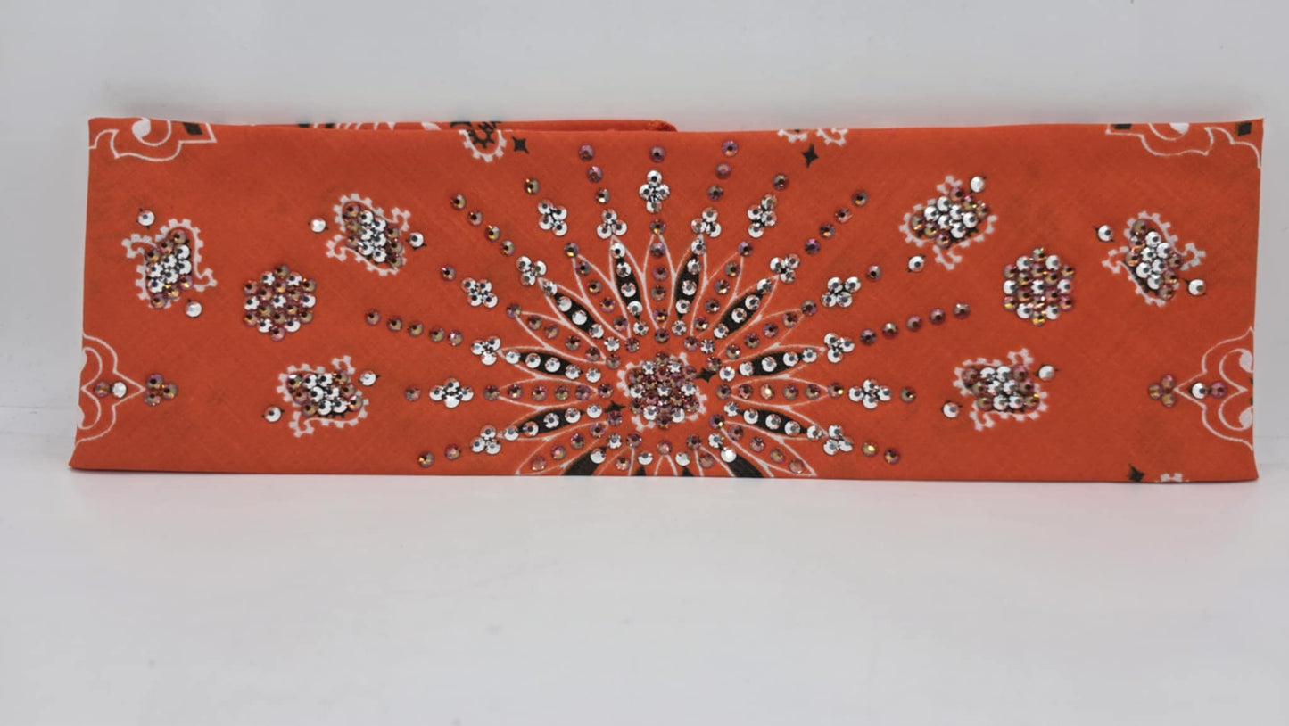 LeeAnnette Orange Paisley Bandana with Lava and Chrome Austrian Crystals (sku40090)