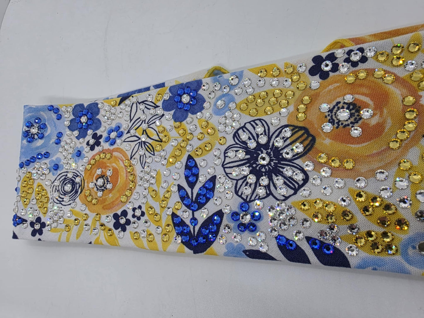 Super LeeAnnette Yellow and Blue Flowers with Blue, Yellow and Diamond Clear Austrian Crystals (Sku4257)