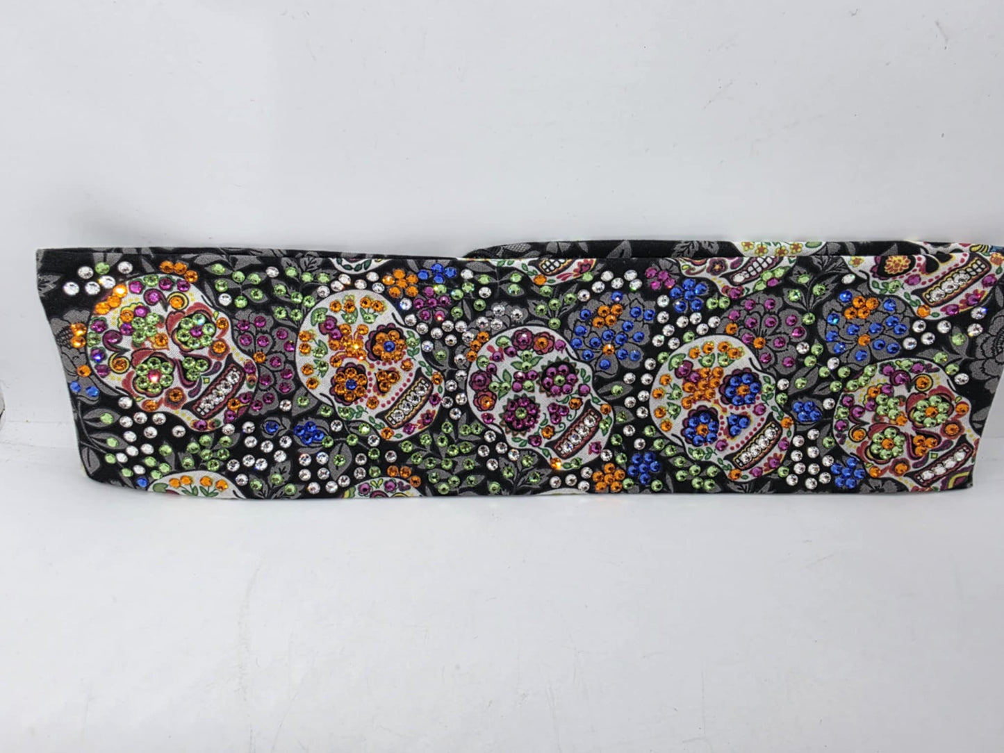 Super LeeAnnette Sugar Skulls on Black Bandana with Multiple Colors of Austrian Crystals (sku4280)