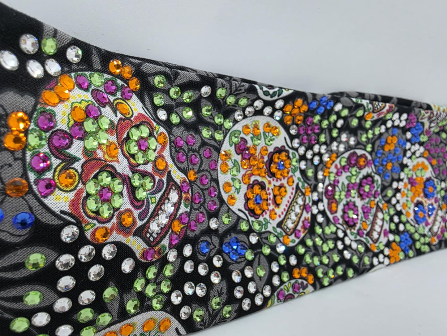 Super LeeAnnette Sugar Skulls on Black Bandana with Multiple Colors of Austrian Crystals (sku4280)