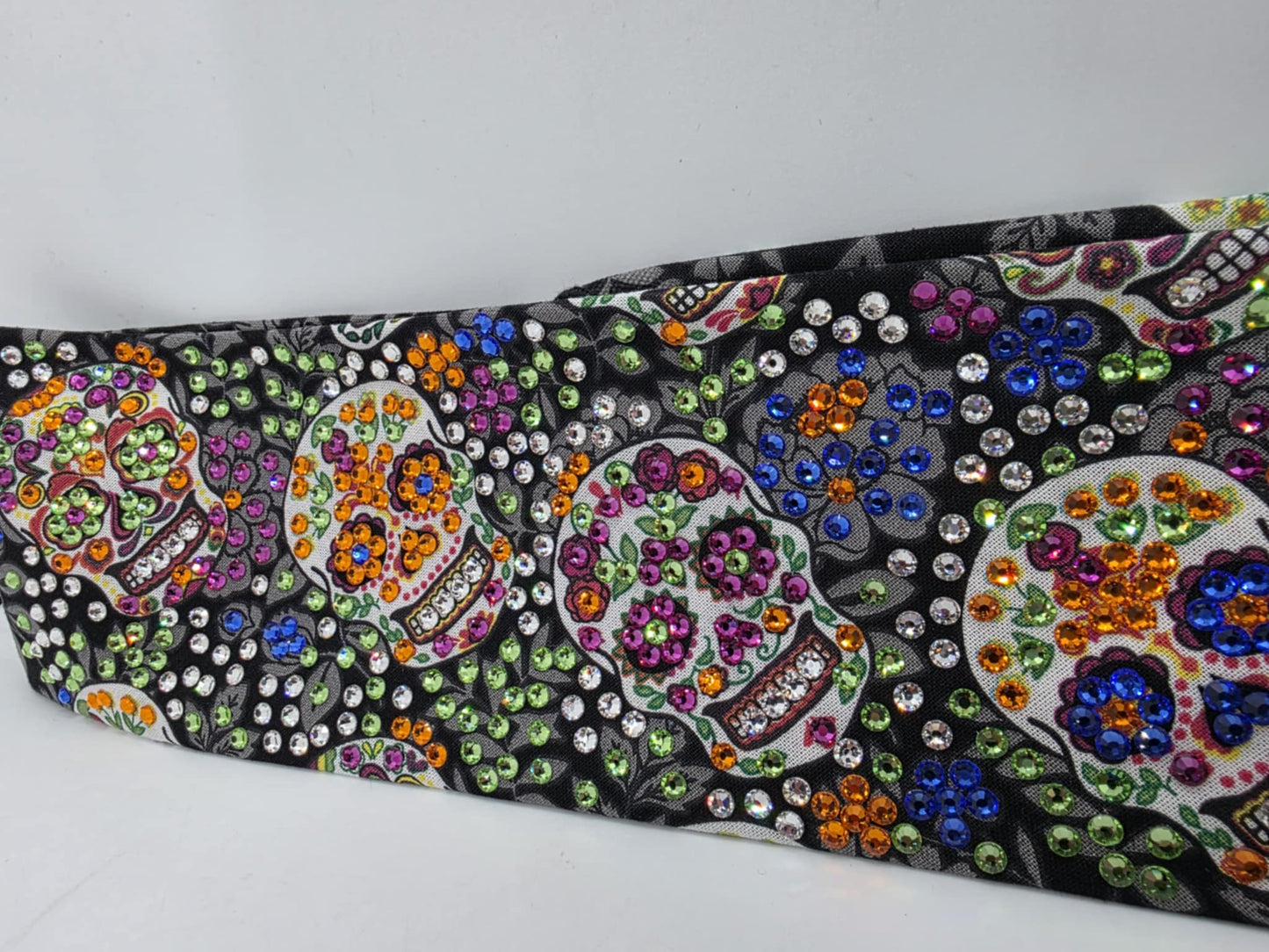 Super LeeAnnette Sugar Skulls on Black Bandana with Multiple Colors of Austrian Crystals (sku4280)